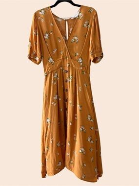 Floral Button-Front Midi Dress in Mustard